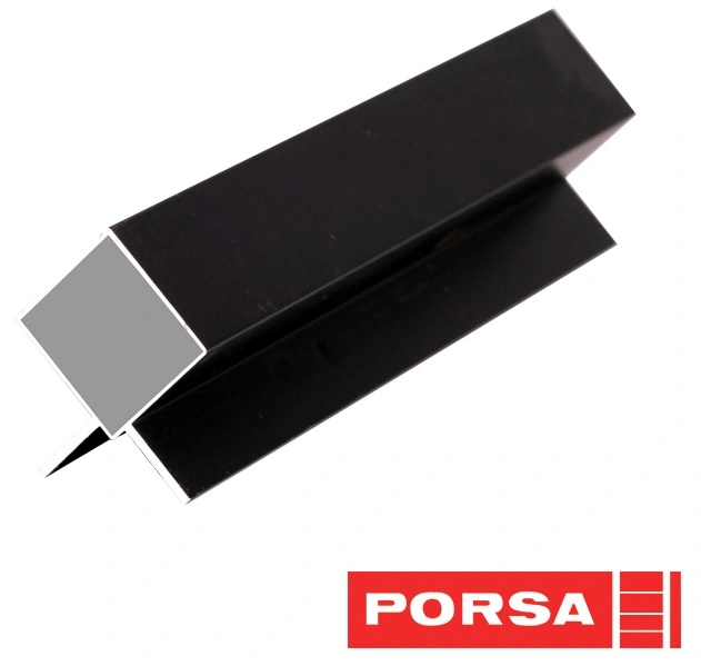 Porsa sort aluprofil med dobbelt vinkelflig 15 cm.